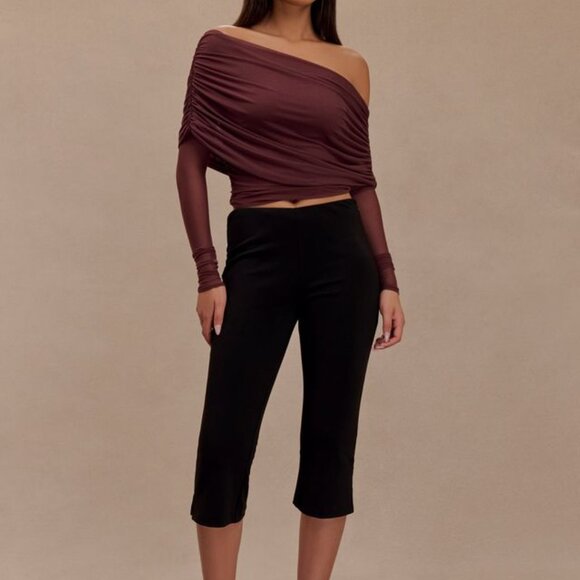 Everly Sheer Mesh Off Shoulder Top - Mahogany - Picture 6 of 8